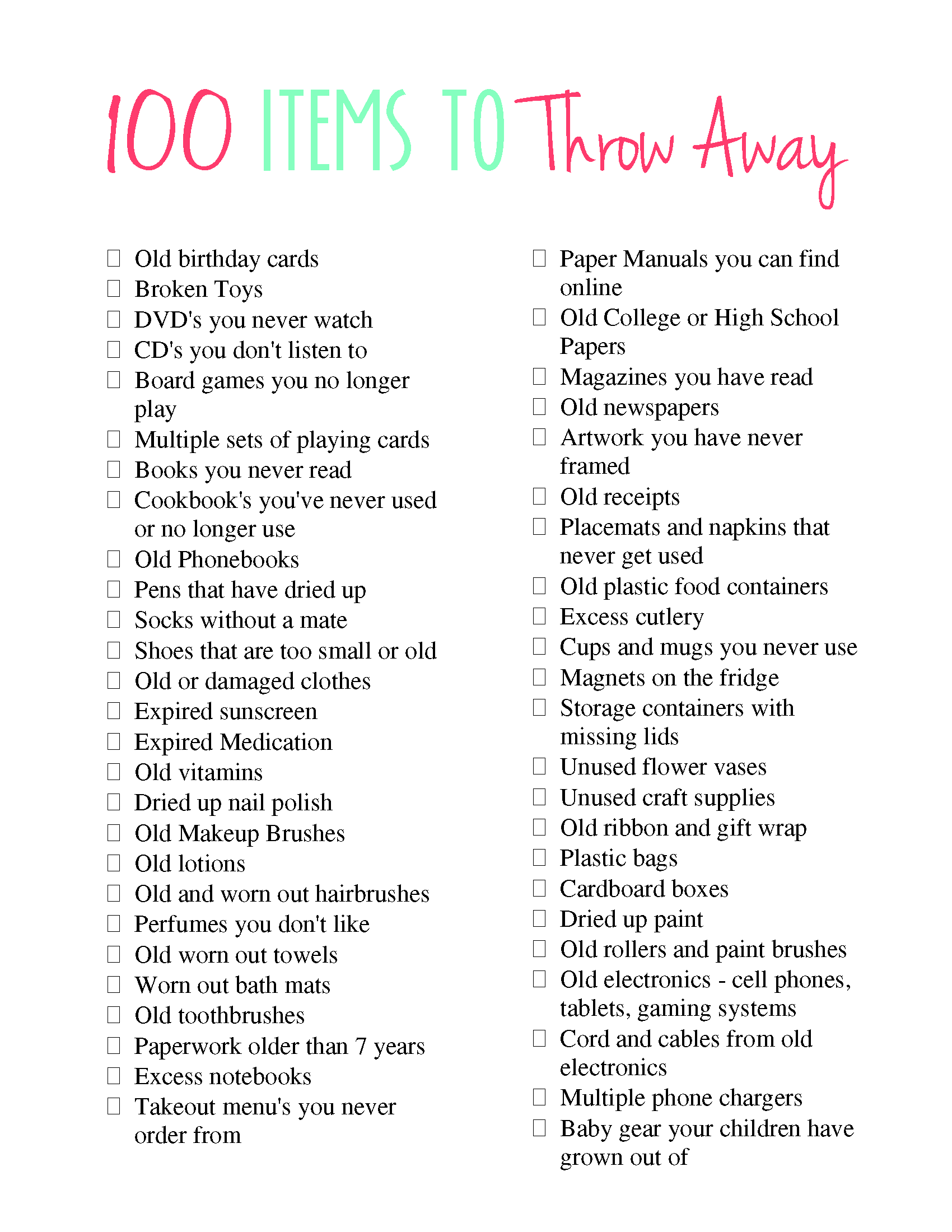 100ThingsToThrowAway_Page_1 Organization Obsessed