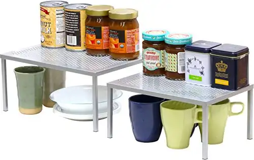 STORAGE MANIAC 2-Pack Expandable Kitchen Counter & Cabinet Shelf Organizer,Brown