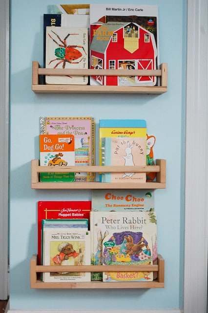 Ikea spice racks used as children's bookshelves