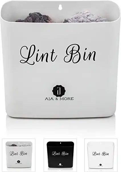 Lint Holder Bin for Laundry Room by A.J.A. & More | Space Saving Waste Bin with Magnetic Strip for Dryer, Washer, or Wall Mount (Light Grey)