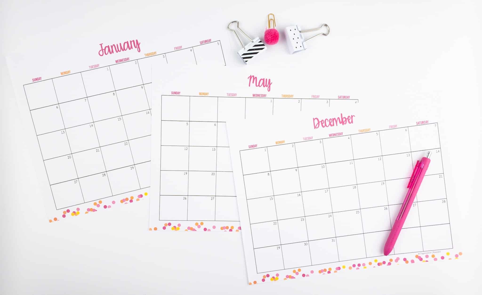 Free 2019 Calendar Polka Dots