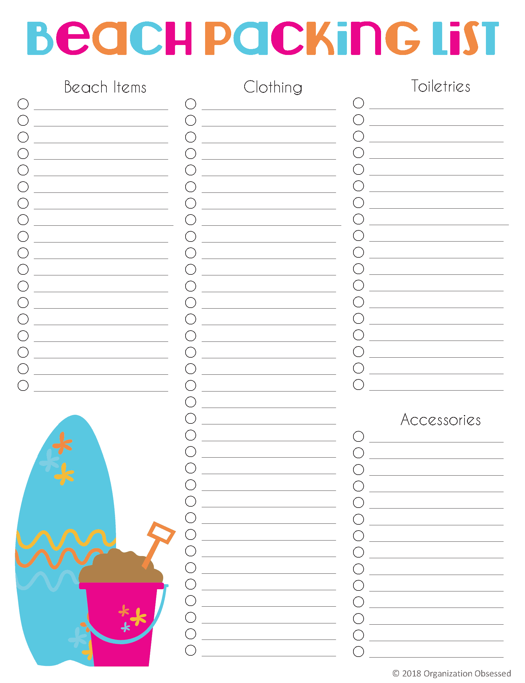 beach packing list organization obsessed