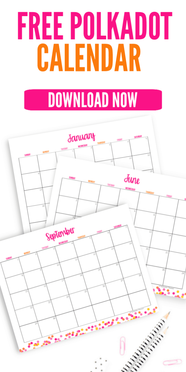 Free 2019 Calendar Polka Dots