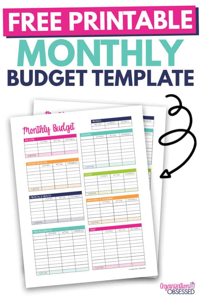 Free Printable Monthly Budget Template from www.organizationobsessed.com