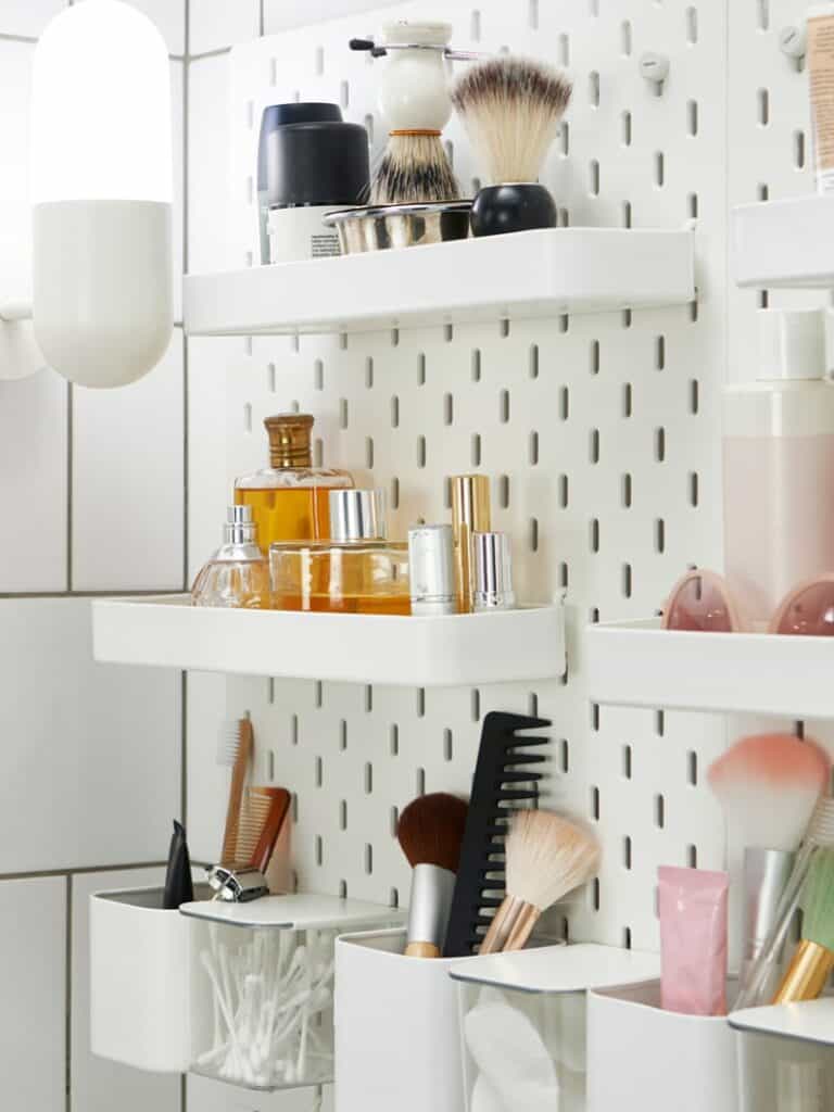 pegboard bathroom organization and storage