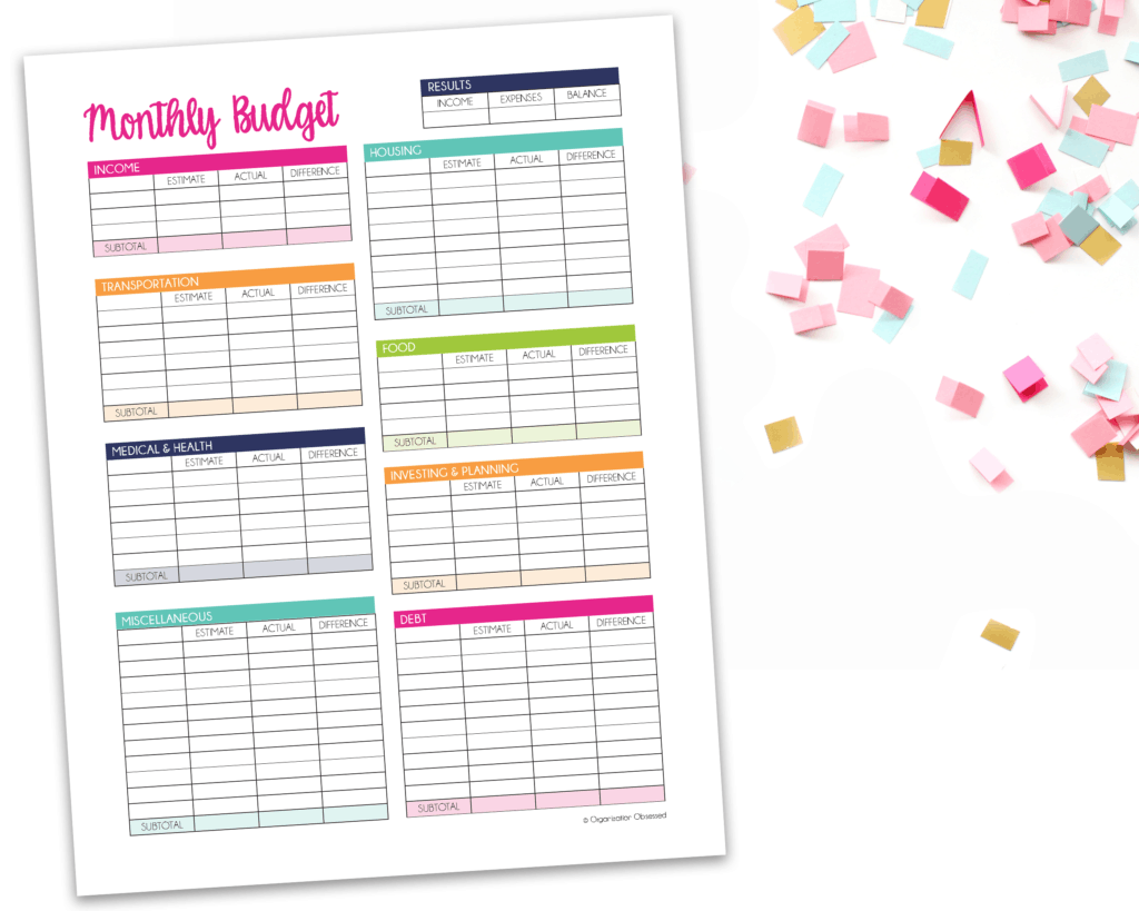 monthly budget template free printable organization obsessed