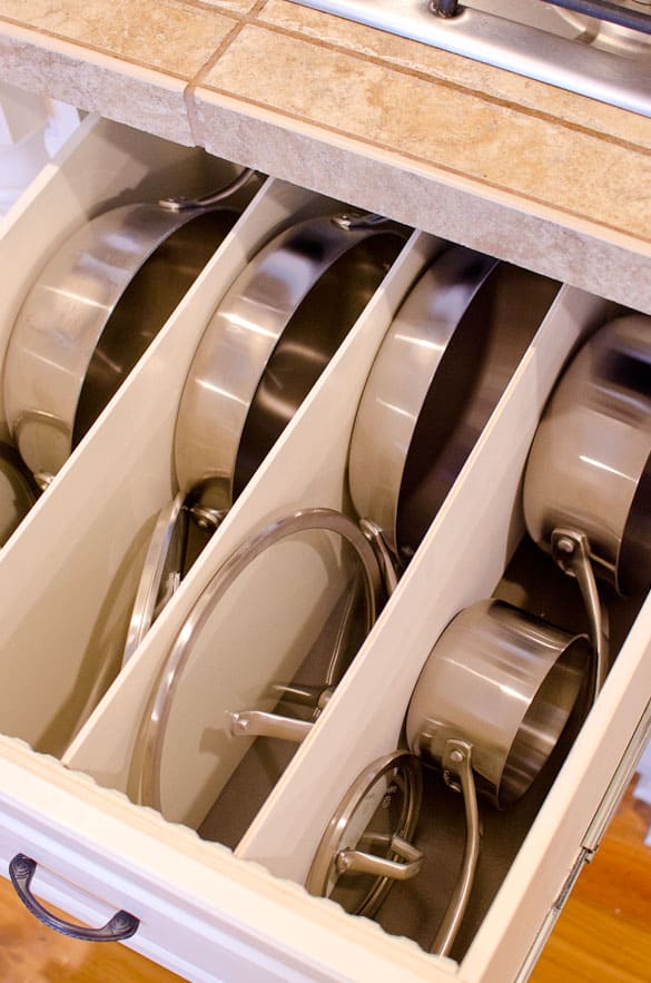 pots and pan drawer organizing ideas